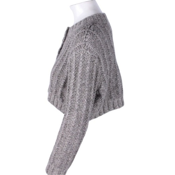 OZMA Louise Cardigan, Eco-Soft Alpaca Cotton Cropped Sweater in Heather Grey XS - Picture 3 of 4